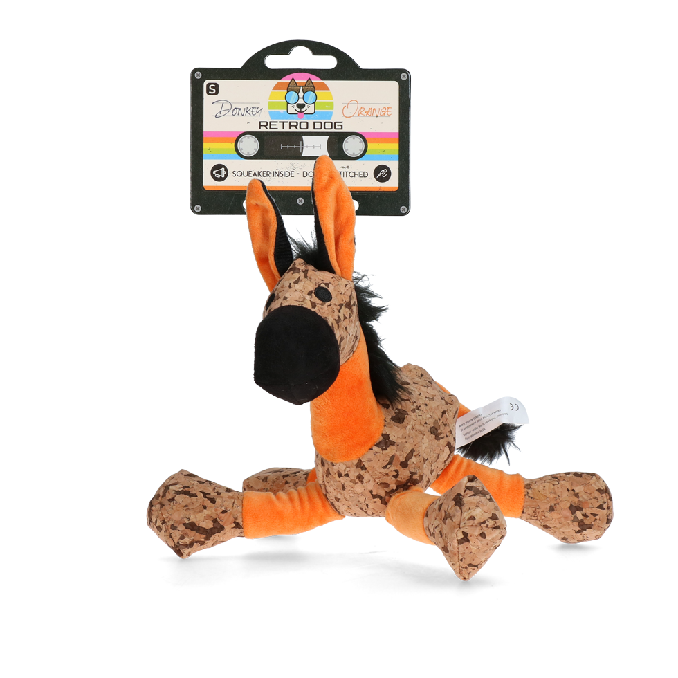 Retro Dog Donkey pluche hondenspeelgoed oranje S