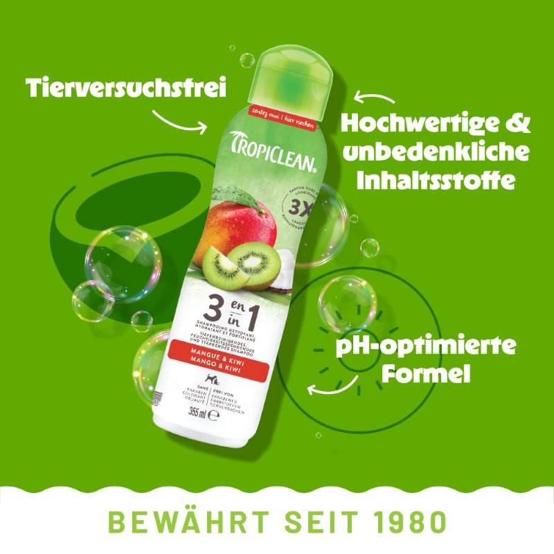 TropiClean 3in1 Strengthening shampoo kiwi & mango omega 3/6 355 ml