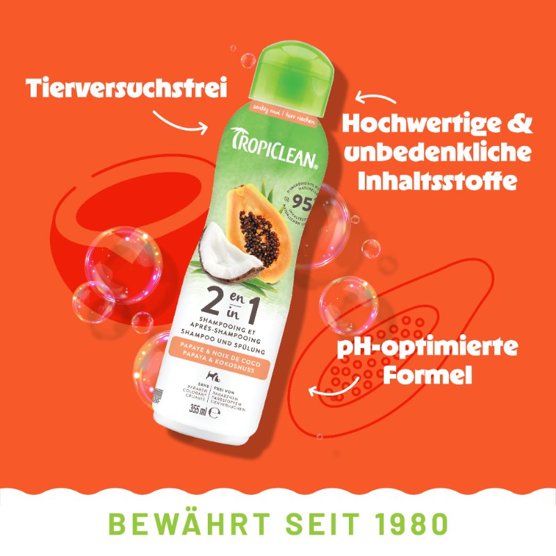 TropiClean Papaja & Kokos 2-in-1 shampoo hond 355 ml
