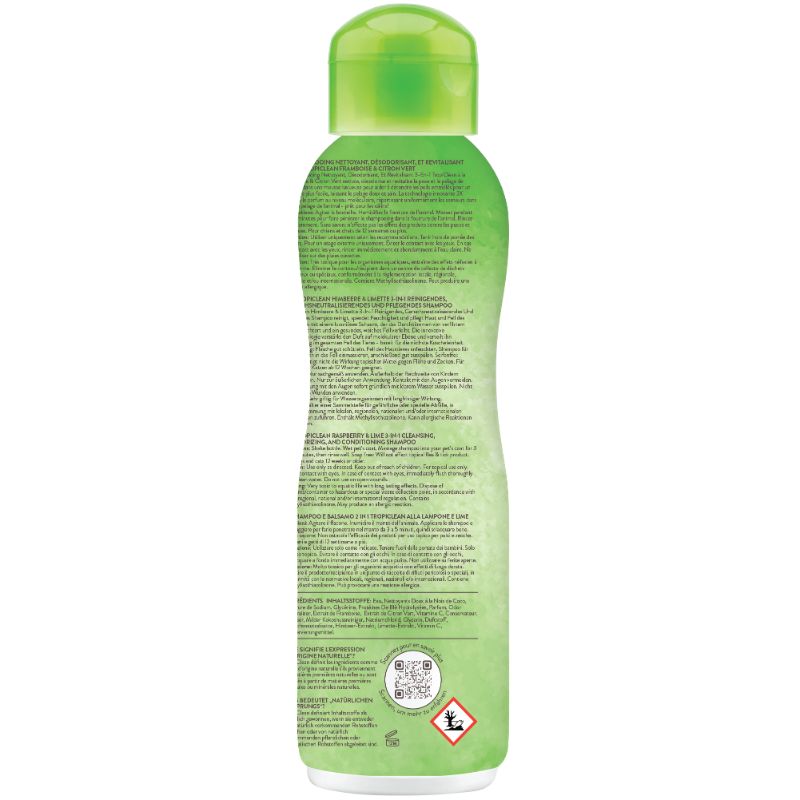 TropiClean 3in1 Deodorising shampoo hond Framboos & Limoen 355 ml