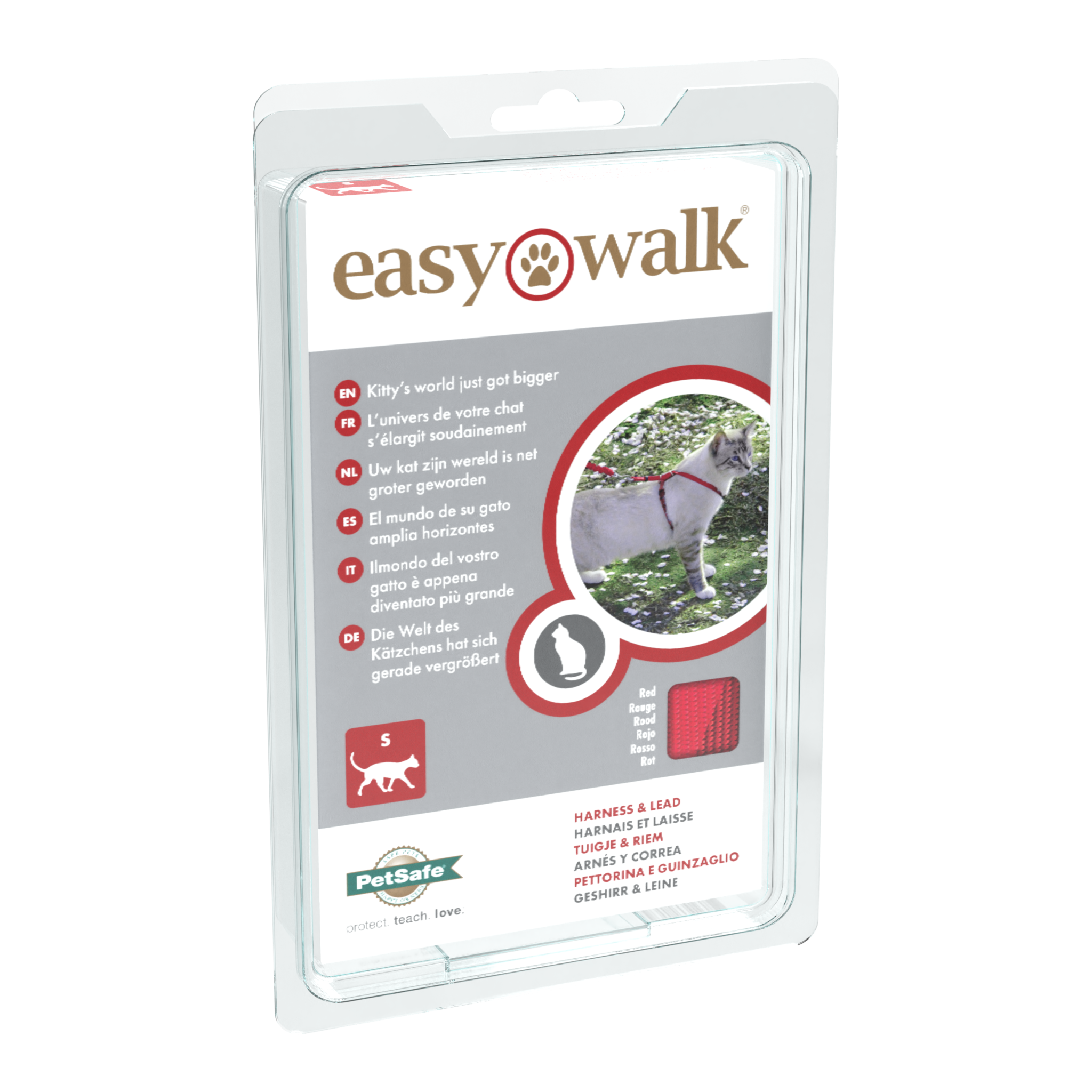 Easy Walk® Kat Harnas met Bungee Leash Rood – Maat Small (23-28 cm)