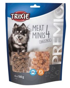 TRIXIE Premio Vlees Minis voor Honden 4 x 100 gram – Kip, Eend, Rund, Lam