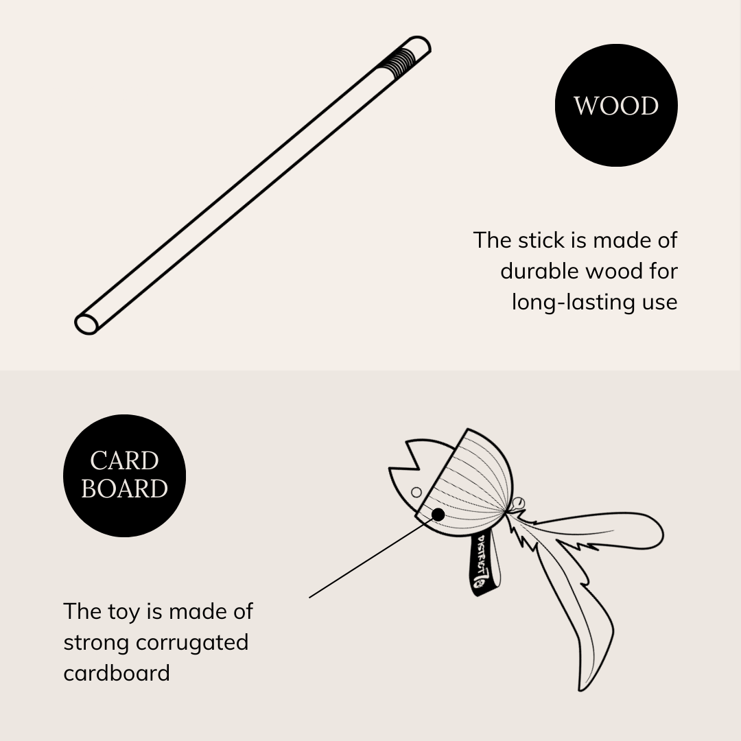 District 70 kattenhengel BAIT Zwart 40×55 cm – Met belletje en veren