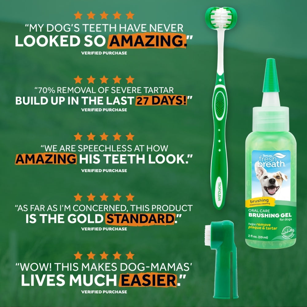 Fresh Breath Oral Care Kit hond verzorgingsproduct met TripleFlex tandenborstel {{package_size_display}}