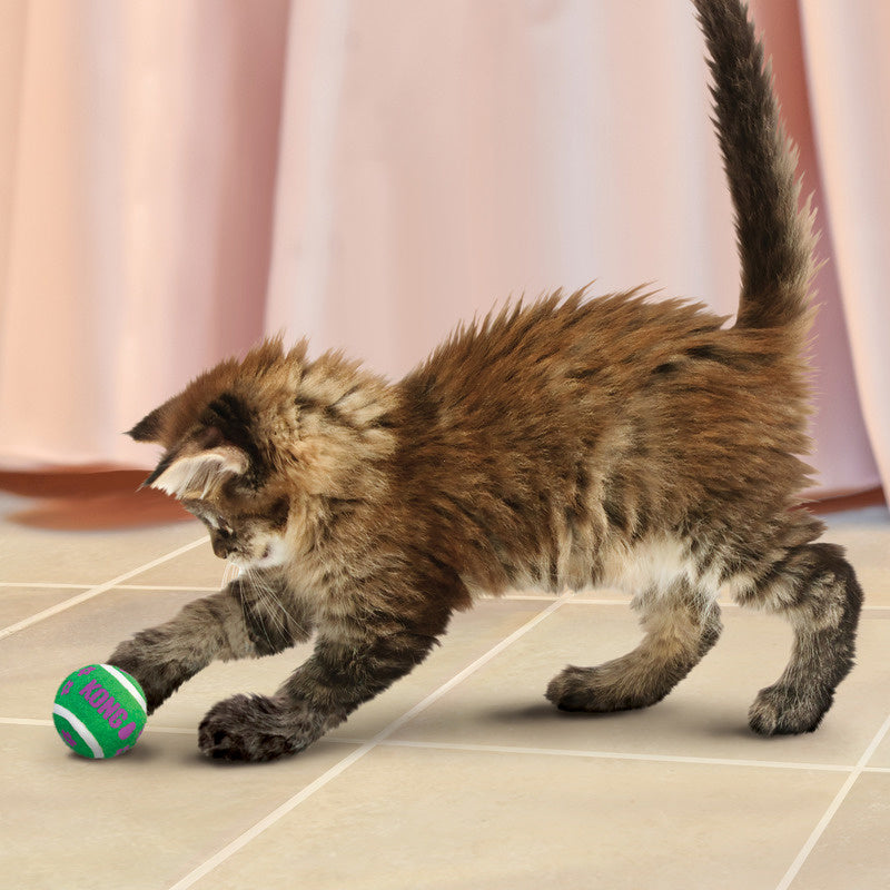 KONG Cat Active speelballetjes met belletje rubber/polyester/ijzer 4 cm
