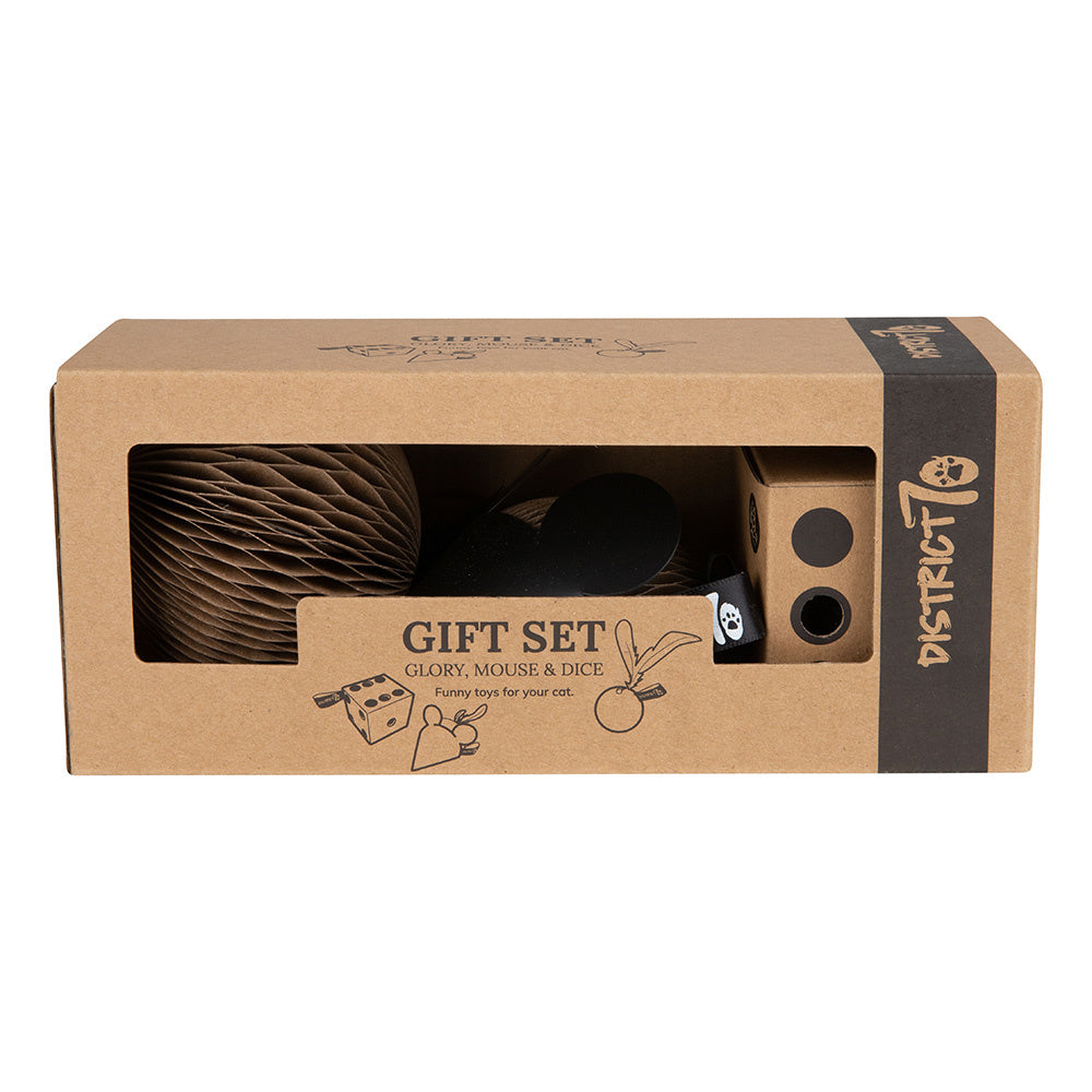 Pips Gift set kattenspeelgoed karton (GLORY 8 cm, MOUSE 11,5x8x5 cm, DICE 5,5 cm)