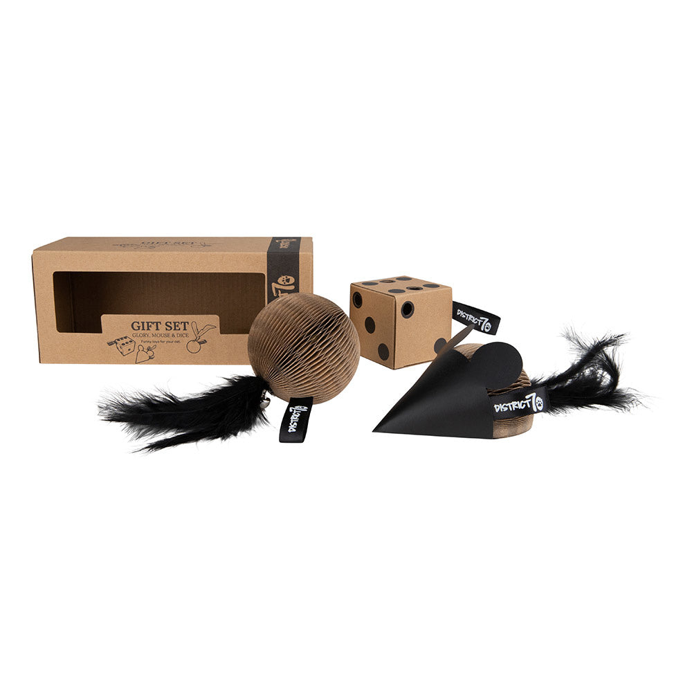 Pips Gift set kattenspeelgoed karton (GLORY 8 cm, MOUSE 11,5x8x5 cm, DICE 5,5 cm)