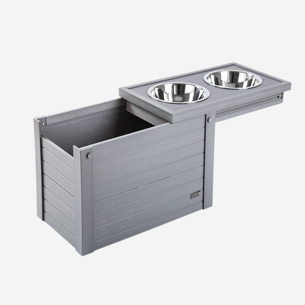 New Age Pet verhoogde voerbak Piedmont Diner XL 25×64 cm – Grijs