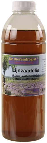 DIERENDROGIST Lijnzaadolie 1000 ml – Natuurlijke olie voor honden & katten