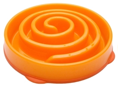   Slowfeeder hond Mini Coral Spiraal - vertraagt schrokken, stimuleert zoeken, anti-slip - Oranje - 22x22x5 cm