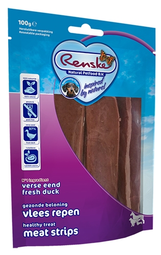 RENSKE hondenbeloning vleesstrip eend 100 gr – graanvrij