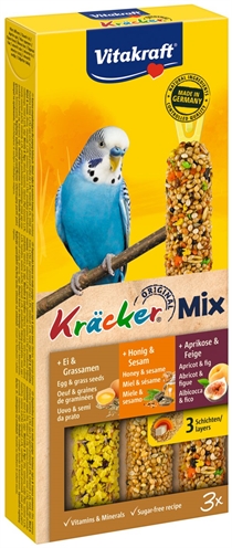 VITAKRAFT Parkiet Kracker Honing/Fruit/Ei 3 in 1 – 3 stuks