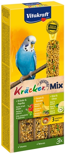 VITAKRAFT Parkiet Kracker Vijgen/Banaan/Sesam/Kiwi 3 in 1 – 3 stuks
