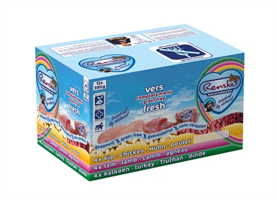 RENSKE hondenvoeding Variatiebox Graanvrij 12x395g – Kip/Lam/Kalkoen