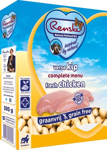 RENSKE Hondenvoer Natvoer Verse Kip | Graanvrij, 80% verse kip - compleet - 10x395 g