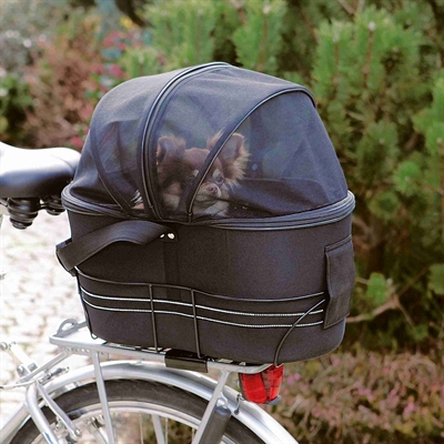 TRIXIE Fietsmand Achterop 48×29×42 cm – Zwart met Kussen en Kap