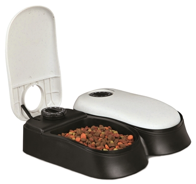TRIXIE Automatische Voerdispenser TX2 2x300 ml – Wit/Zwart 27×24 cm