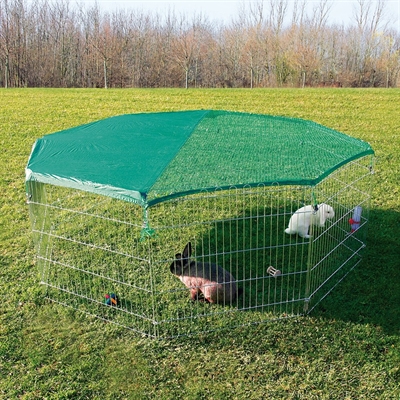 TRIXIE Knaagdierren Natura met beschermnet tegen roofvogels | Half-dicht net (zonwering) - Met deur & stevig metalen frame - 210×75 cm