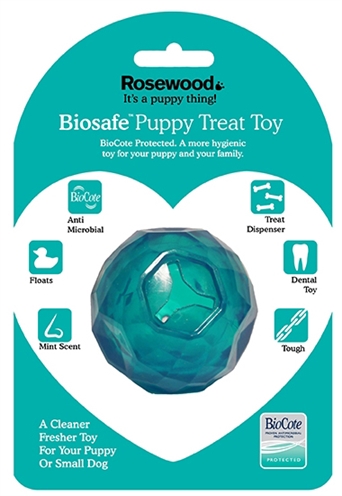 BIOSAFE Puppy Snackbal Blauw 6,5×6,5×6,5 cm – Kauwspeelgoed