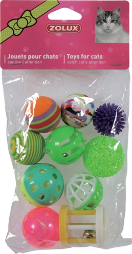 ZOLUX Kattenspeelgoed Multi Assorti 10-delige set verschillende balletjes - groen - 4 cm