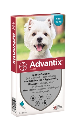 BAYER Advantix Spot On Vlooienmiddel voor Honden 4-10 kg – 6 Pipetten
