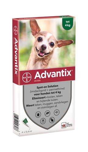 BAYER Vlooienmiddel BAYER ADVANTIX SPOT ON 40 4 Pipetten - Voor honden <4 kg