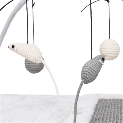 TRIXIE Krabmat 60×33 cm – Grijs met Speeltjes aan Koord