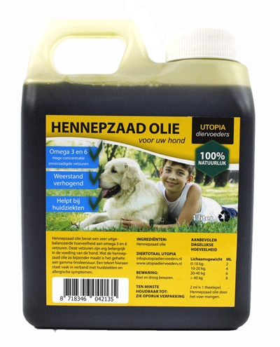 <span id="brand" data="utopia"/> Hennepzaadolie 1 LTR – Omega 3 & 6 Vetzuren voor Honden
