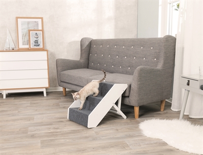 TRIXIE Honden- en kattentrap Trap in hoogte verstelbaar (40/44/47 cm) - inklapbaar, vilt anti-slip - wit - 67x40 cm