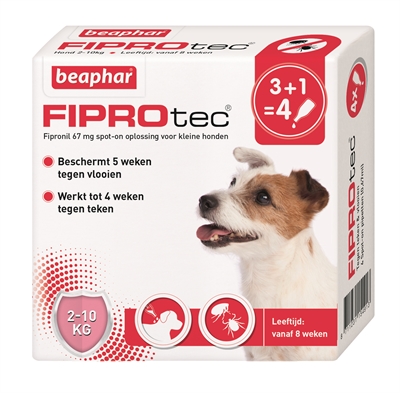 BEAPHAR FIPROTEC Hond Tegen Teken en Vlooien 2-10 KG 3+1 Pip