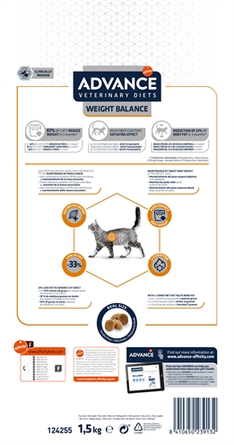 ADVANCE VETERINARY DIET Kattenvoer Weight Balance - Dieetvoer voor gewichtsbeheersing, hoog eiwit - 1,5 kg