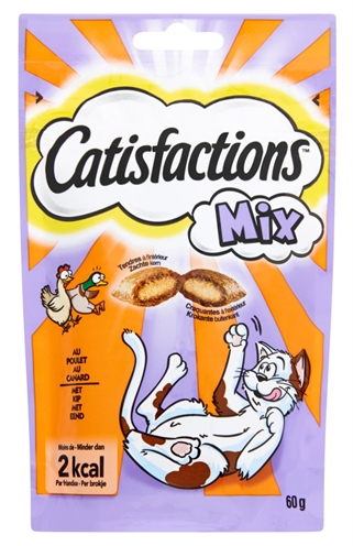 Catisfactions kattensnack MIX KIP/EEND 60 GR – onweerstaanbaar!