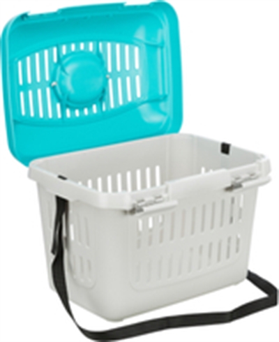 TRIXIE Vervoersbox knaagdier Midi-Capri - Stevig kunststof, bovenzijde te openen - Lichtgrijs/Turquoise - 44x32x33 cm