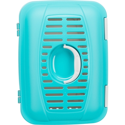 TRIXIE Vervoersbox knaagdier Midi-Capri - Stevig kunststof, bovenzijde te openen - Lichtgrijs/Turquoise - 44x32x33 cm