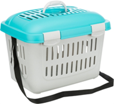 TRIXIE Vervoersbox knaagdier Midi-Capri - Stevig kunststof, bovenzijde te openen - Lichtgrijs/Turquoise - 44x32x33 cm