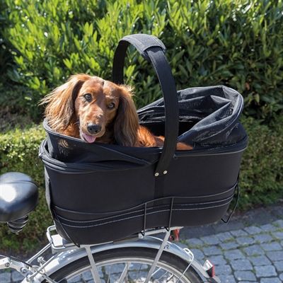 TRIXIE Fietsmand Bagage Drager Breed | Voor bagagedrager 11,6–16 cm, gaasafdekking & korthouder - Zwart - 60x29x49 cm, tot 8 kg