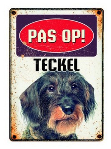 PLENTY GIFTS Waakbord Blik Teckel 21x15 cm – Pas Op!