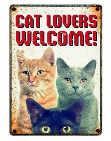 PLENTY GIFTS Waakbord Blik Cat Lovers Welcome 21×15 cm – Vintage