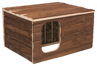 TRIXIE Knaagdierhuis Hilke ingebouwde hooiruif, natuurhout, plat dak - 40 x 32 x 23 cm