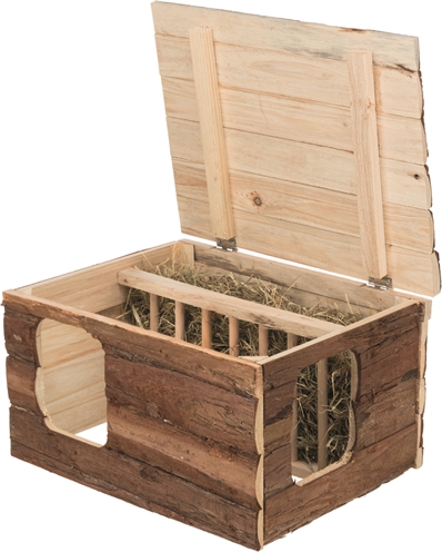 TRIXIE Knaagdierhuis Hilke ingebouwde hooiruif, natuurhout, plat dak - 40 x 32 x 23 cm