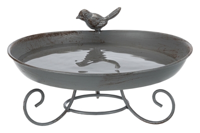TRIXIE Vogelbad Metaal op voet met siervogeltje | Brocante uitstraling - Grijs - 22x22 cm (800 ml)