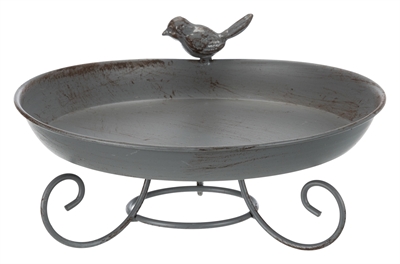 TRIXIE Vogelbad Metaal op voet met siervogeltje | Brocante uitstraling - Grijs - 22x22 cm (800 ml)