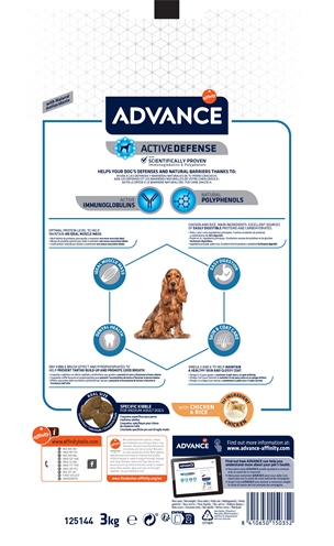 ADVANCE hondenvoer Adult Medium 3 kg – licht verteerbaar met kip
