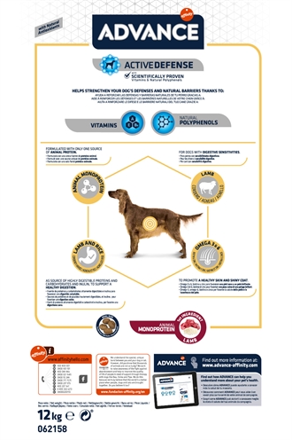 ADVANCE hondenvoer Sensitive Lamb/Rice 12 kg – Lam, Rijst