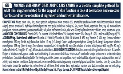 ADVANCE VETERINARY DIET Dieetvoer Hond Atopic Mini | Huidondersteunend bij Atopie - Forel & Aardappel - 1,5 kg