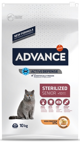 ADVANCE Kattenvoer Sterilized Sensitive Senior 10+ - Laag fosfaat, gewichtscontrole & gewrichtsondersteuning - 10 kg