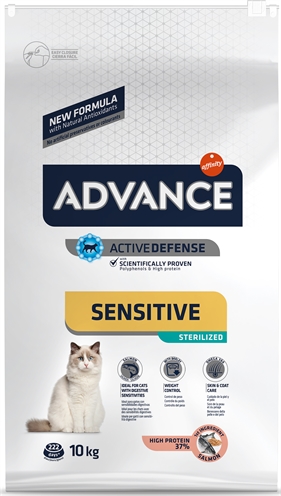 ADVANCE Kattenvoer Sterilized Sensitive Salmon - Voor gesteriliseerde katten met voedselgevoeligheid, op zalmbasis, helpt overgewicht voorkomen (L‑carnitine) - 10 kg