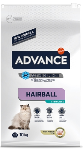 ADVANCE Kattenvoer Sterilized Hairball Haarbalpreventie - Voor gesteriliseerde katten, ondersteunt urine-pH - 10 kg