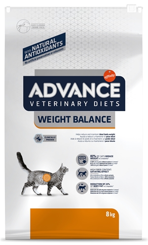 ADVANCE VETERINARY DIET Dieetvoer Kat Weight Balance - L‑carnitine voor gewichtsverlies, laag in vet & hoog eiwit - 8 kg