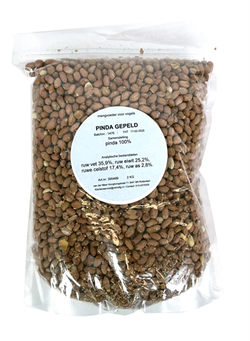 DE VRIES Vogelvoer PINDA GEPELD 100% natuurlijk - Herstluitbare emmer - 2 kg